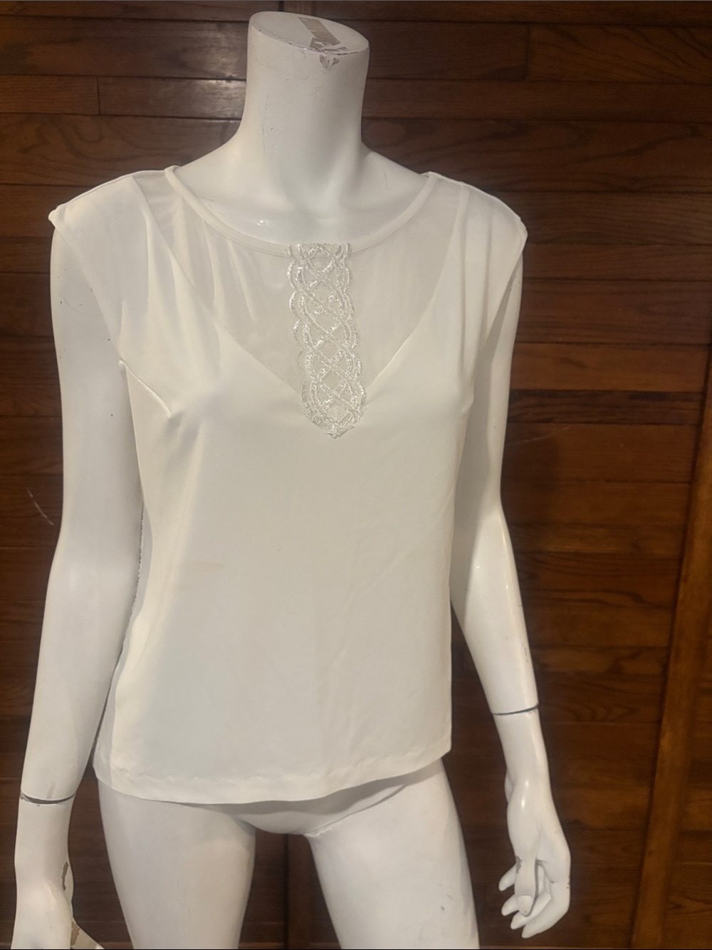 Source Unknown Ivory Lace-Inset Sheer Yoke Camisole